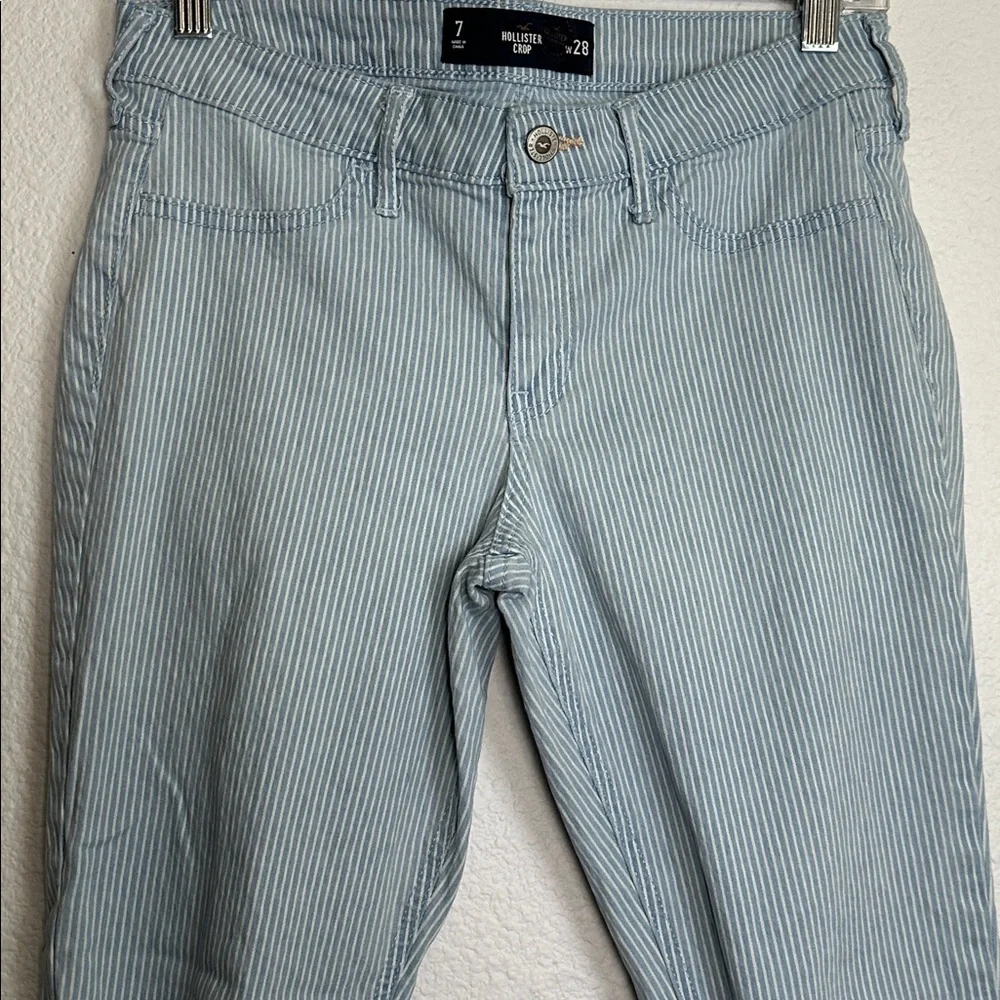 Hollister Crop Blue Stripe Jeans Distressed Womens 28‎ Skinny Denim